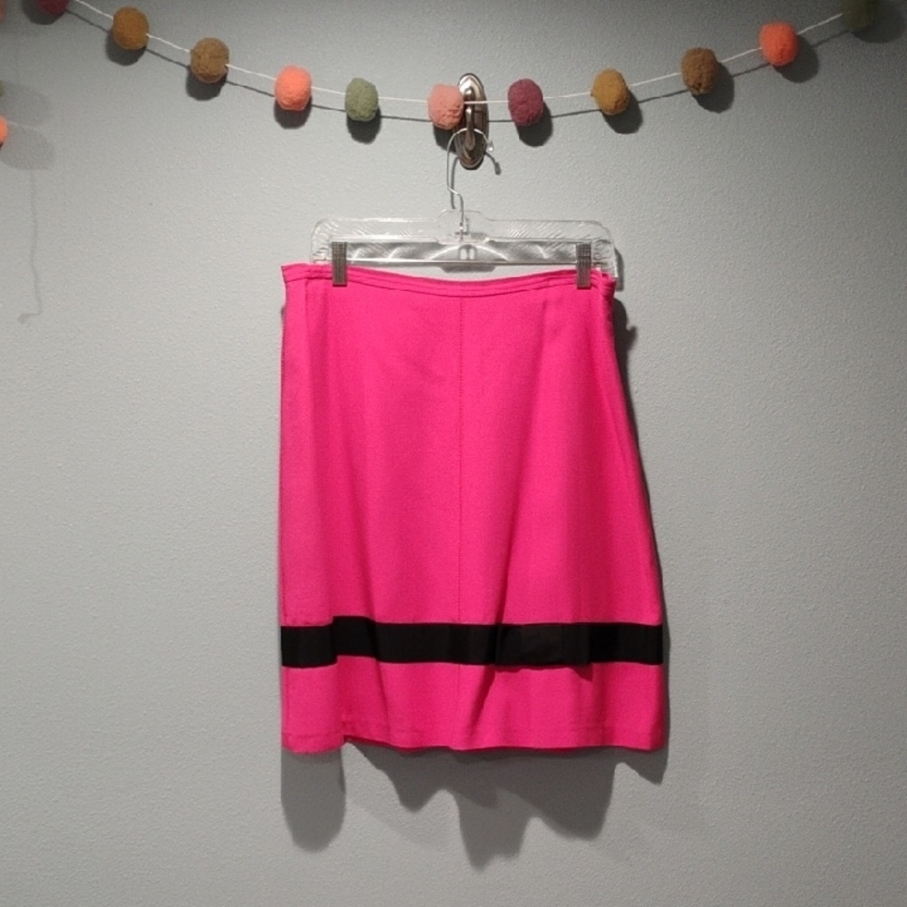 INC International Concepts Bright Pink Midi Skirt with Black Band